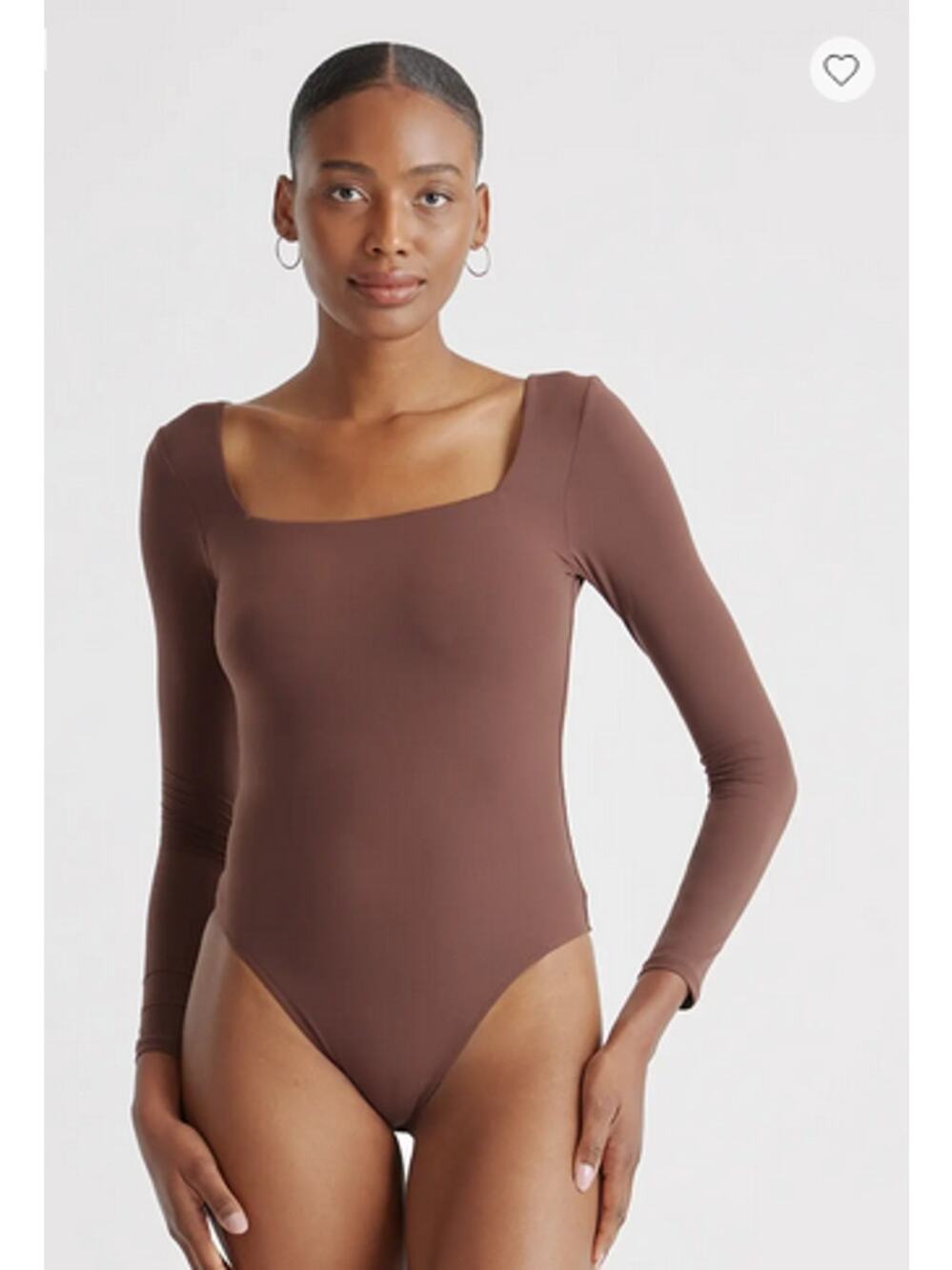 NWT Quince Second Skin Square Neck Long Sleeve Bodysuit Cocoa Brown Size M